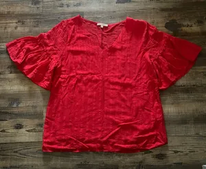 Skies Are Blue Womens Red Short Sleeve Pleated Blouse Size Small thumbnail 1