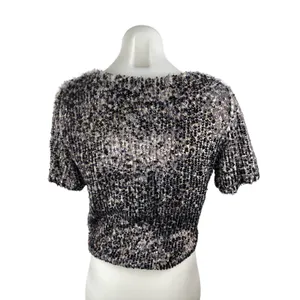 Search for Sanity Womens Faux Fur Sequin Shell Short Sleeve Sweater Blouse Top S thumbnail 2