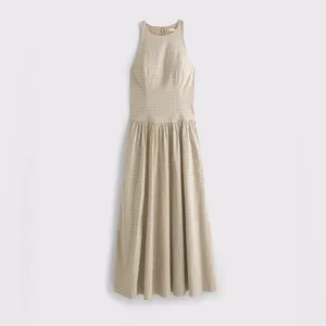 Abercrombie & Fitch Light Brown Check High Neck Drop Waist Sleeveless Midi Dress thumbnail 13