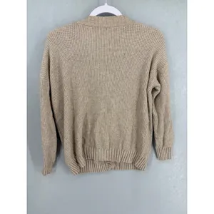 RSQ Womens Cardigan Tan Ribbed Knit Button Front Pocket Small thumbnail 3