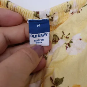 Old Navy Yellow Floral Rayon Mini Sundress Smocked Back Medium thumbnail 3