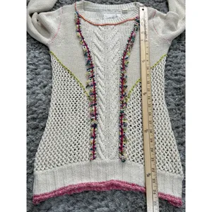 Anthropologie Angel Of The North Sweater Size S Ivory Knit Fringe Boho Crochet thumbnail 10