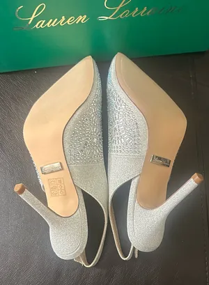 Lauren Lorraine Rachel Silver Shimmer Pointed Toe Embellished Slingback Pumps thumbnail 5