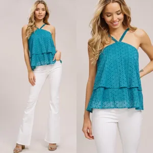 Embroidered Halter Neck Layered Top Size L thumbnail 2