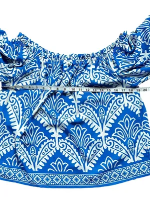 Flying Tomato Off Shoulder Artisan Boho Blouse Top Blue and White Medium thumbnail 7
