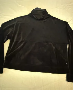 Prana Womens Black Velour Mock Neck Pullover‎ Sweatshirt Size Large Pockets thumbnail 1