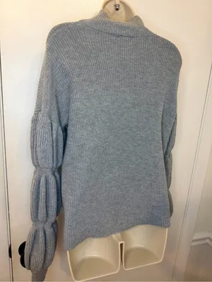 Hem & Thread Gray Ribbed Mock Neck Balloon Sleeve Sweater Size Large thumbnail 8