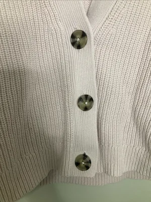 H&M Cropped Ribbed Button Cardigan in Pale Pink thumbnail 5