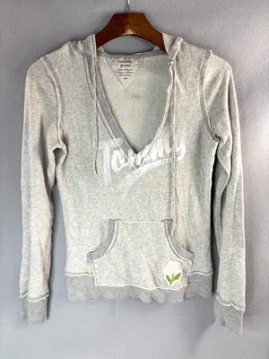 Tommy Hilfiger Jeans S Light Gray V-Neck Hoodie with Floral Patch thumbnail 2
