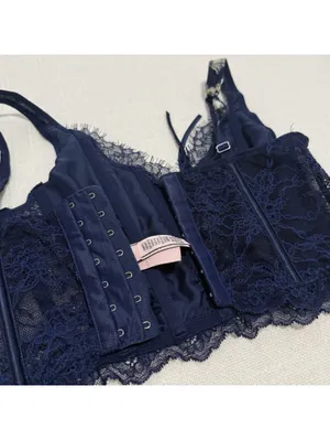 Victoria’s Secret Dream Angels Blue Embroidered Corset Look Bustier Top Sz XS thumbnail 4