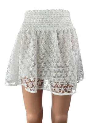 Hill House White Star Lace Smocked Elastic Waist Mini Flare A-Line Skirt Size S thumbnail 1