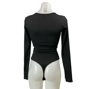Free People FP Intimately Black Ribbed Knit Long Sleeve Thong Bodysuit Top XS thumbnail 3
