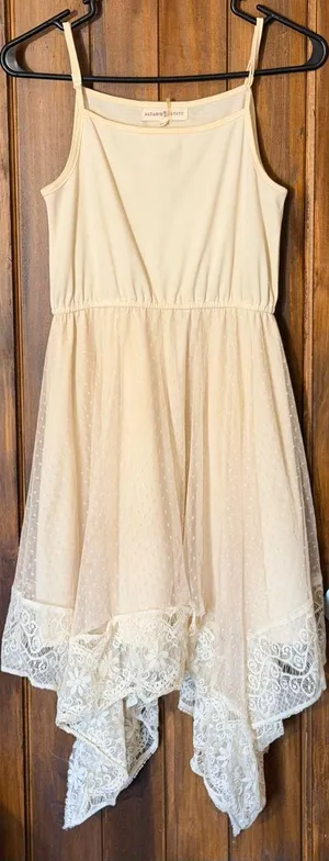 Altar'd State Cream Lace Handkerchief Hem Girls Dress thumbnail 1