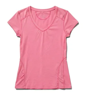Pink V-Neck Short Sleeve Activewear Performance T-Shirt Women Small thumbnail 1