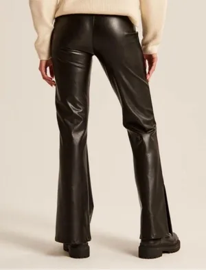 Abercrombie & Fitch Vegan Leather Flare Split Leg Pant - Extra Small Short thumbnail 3