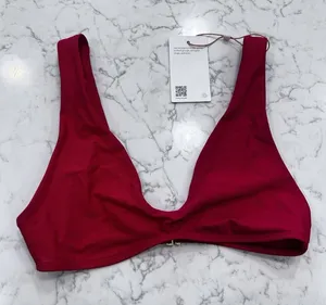 NWT Quince Cherry Red Italian Plunge Bikini Top Size Small thumbnail 1