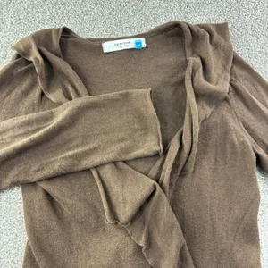 Sparrow Brown‎ Linen Cotton Blend Cardigan Sweater Ruffle Womens M Boho Chic thumbnail 6