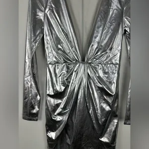 Meshki Silver‎ Hazel Low Cut Long Sleeves Mini Dress Women’s Sz S thumbnail 5