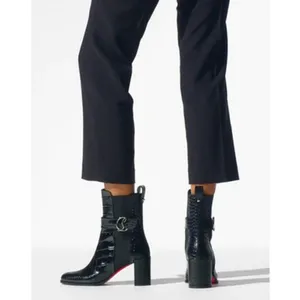 Christian Louboutin Croc Embossed Chelsea Boot 70 Calf Leather in‎ Black Size 37 thumbnail 12