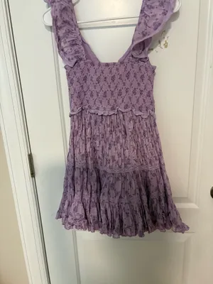 purple ruffled flower print loveshackfancy dress thumbnail 5
