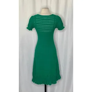 Anthropologie MAEVE Promenade Pointelle‎ Knit Dress Solid Green Flirty X-Small thumbnail 10