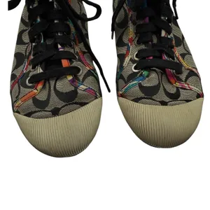 Coach Zoe Poppy Signature High‎ Top Sneakers 7B Black Gray Multi Monogram Y2K thumbnail 3