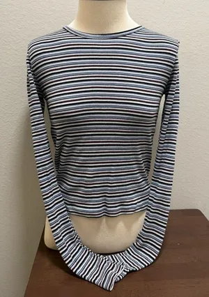 Brandy Melville Blue Multicolor Striped Long Sleeve Crop Top thumbnail 1