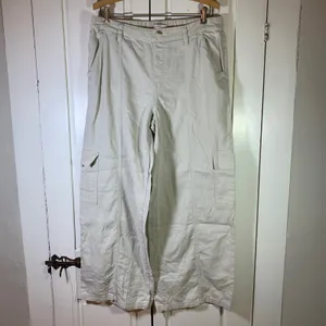 Sincerely Jules‎ Women Linen Blend Wide Leg Cargo Pants Beige Sz L Beachy Resort thumbnail 3