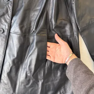 Centigrade Leather Coat women‎ L Black Floral Lining Mid Length Jacket vintage thumbnail 8
