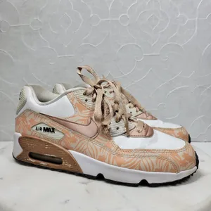 Nike Air Max 90 Print Sneakers Women 6.5 White Bronze Leather Lace Up Running thumbnail 5