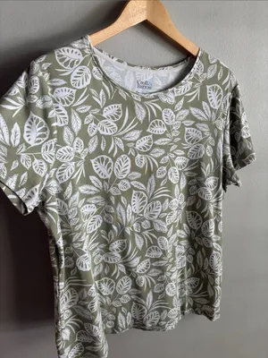 Croft & Barrow Classic Tee XL Green White Botanical Leaf Print Cotton Top thumbnail 3