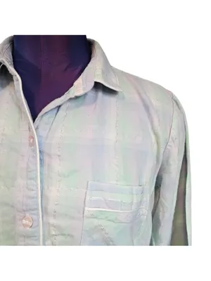Victoria's Secret Aqua & Purple Pastel Plaid Flannel Pajama Set Women's Small‎ thumbnail 6