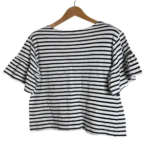 Zara Deep Navy/White Striped Short Ruffle Sleeve Boxy Cut Top/Tee size M thumbnail 2