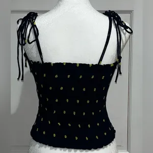 Zara smocked top with polka-dots and shoulder ties Navy and Yellow Size Large thumbnail 5