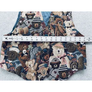 Vintage Facets Teddy Bear Tapestry Vest Small 90s Boho Cottagecore USA Made thumbnail 7