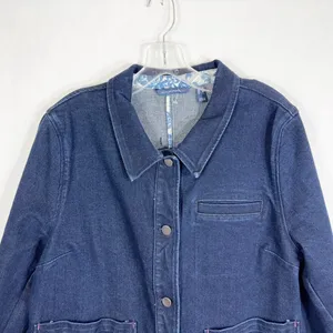 Isaac Mizrahi Medium Denim Jacket Navy Blue Hot Pink Accents‎ Button Down 302 thumbnail 3