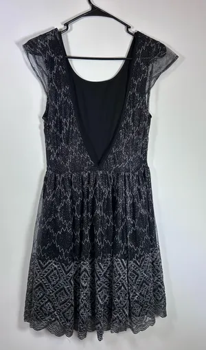Pins & Needles Size 6 Black Silver Metallic Lace Fit and Flare Mini Dress thumbnail 5