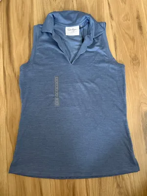 Lady Hagen Women's Clubhouse Scallop Sleeveless Polo Blue Small thumbnail 2