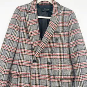 Zara Womens Plaid Wool‎ Blend Double Breasted Dark Academia Longline Coat Size M thumbnail 2