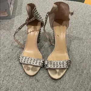 Zara 40 Silver Studded Block Heel Sandals thumbnail 4