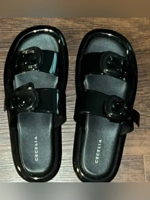 Cecelia New York Jump Jelly Buckle Slide Sandals Black Sizes 8 thumbnail 2