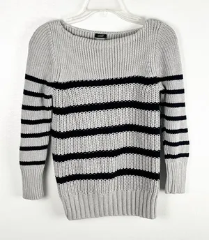 J. CREW Gray Striped Ripplestitch Knit Sweater Size Small Preppy Nautical Casual thumbnail 1