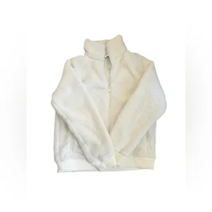 Athleta Tugga Sherpa Jacket Women's sz small white/bone Cropped Full Zip Fleece thumbnail 2