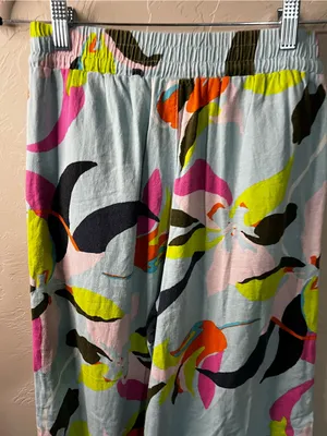 A New Day Blue Tropical Floral Linen Rayon Wide Leg Pull On Vacation Pants thumbnail 9