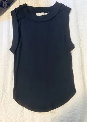 Free People Black Ribbed Crewneck Tank Top thumbnail 1