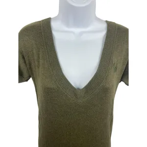 Y2K Abercrombie & Fitch Deep V-neck Short Sleeve Longer Length M Sweater READ thumbnail 3