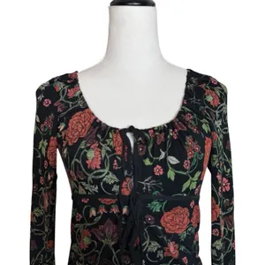 Free People Floral Babydoll Long Sleeve Top Sz L Red Whimsigoth Fairy Grunge Y2K thumbnail 4