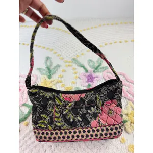 Croft & Barrow Quilted Floral Shoulder‎ Bag Black Pink Green RN73277 Small Purse thumbnail 2