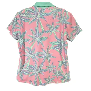 Ana Clare Active Mer Top Pink Paradise Palm Print UPF 50 Golf Polo Shirt‎ Size L thumbnail 4