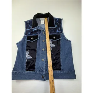 Vintage 1990s Stonebridge blue Floral velvet Satin denim Vest & Skirt Set Size S thumbnail 6